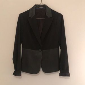 Leather Detailed Black Blazer